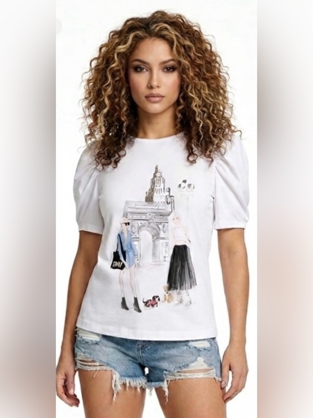 DKNY Graphic puff sleeve t shirt - Size Large
